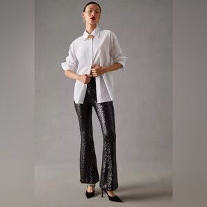 Anthropologie Black Sequin Flare Pants
